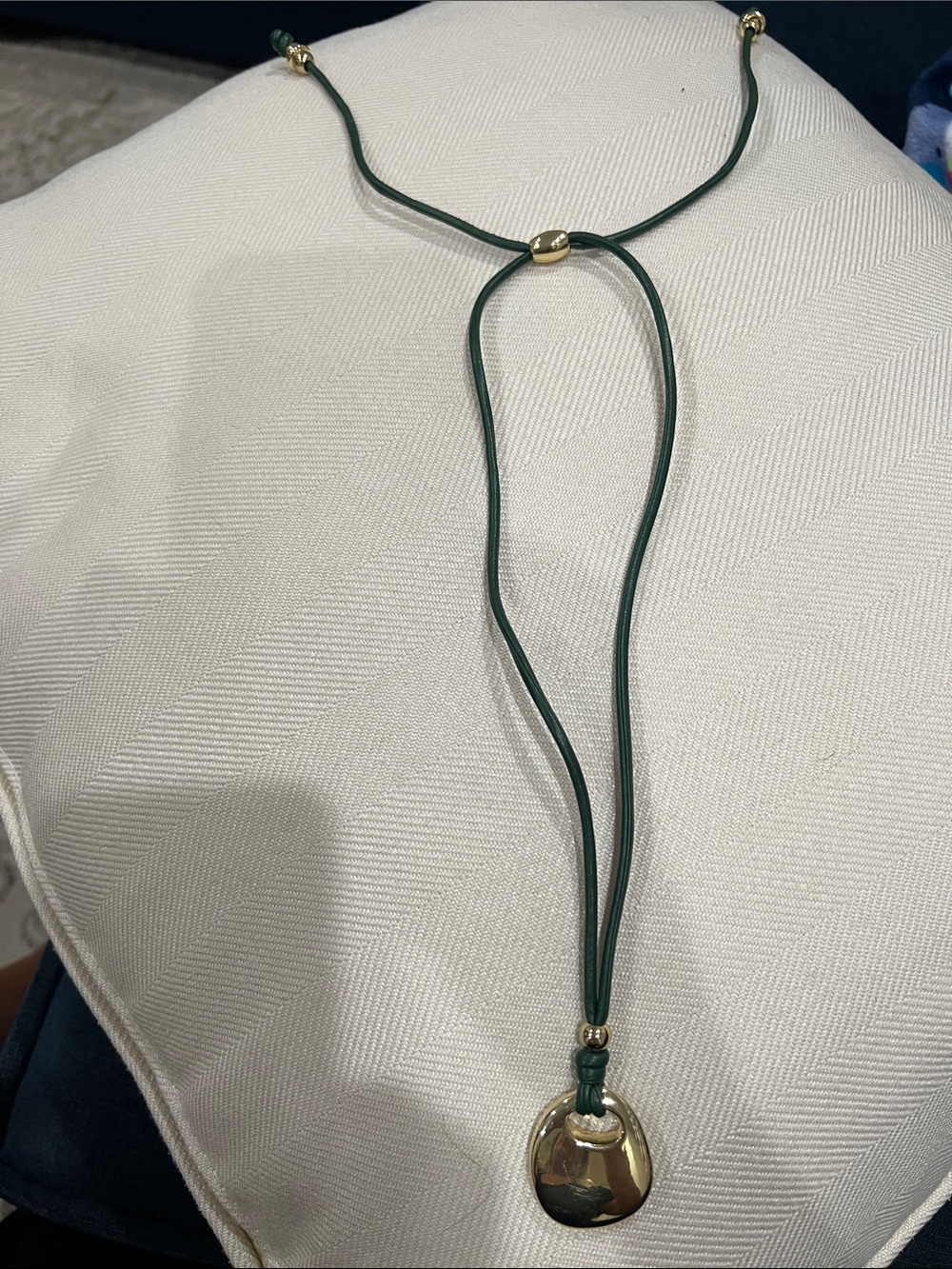 BaubleBar Green Cord Necklace with Gold Pendant